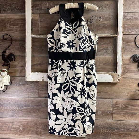 JULIAN TAYLOR Womens Sleeveless Halter Style Black White Floral Dress Sz 12 NWT - Picture 2 of 12